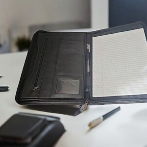 LEEDS Leather Or FAUX LEATHER  Binder Ledger Black Lots If Storage Compartments